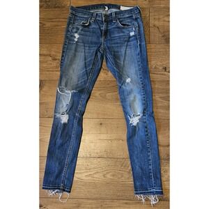 Rag And Bone Jeans Womens 24 The Dre Low Rise Destroyed Knee Skinny Raw Hem